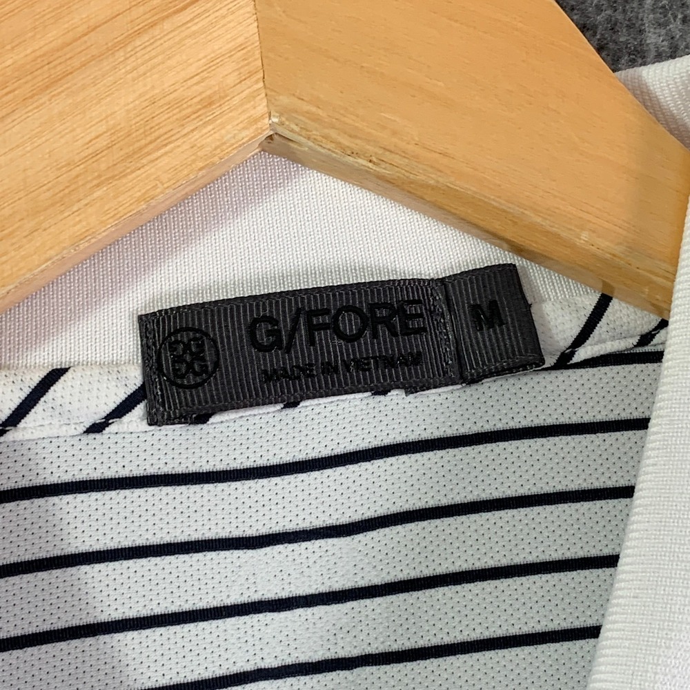 G Fore Polo Men Medium White Striped Performance Golf Modern Preppy Stretch - Picture 3 of 10